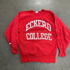 Vintage Champion Reverse Weave Eckerd College Sweatshirt XL Red Distressed 90s